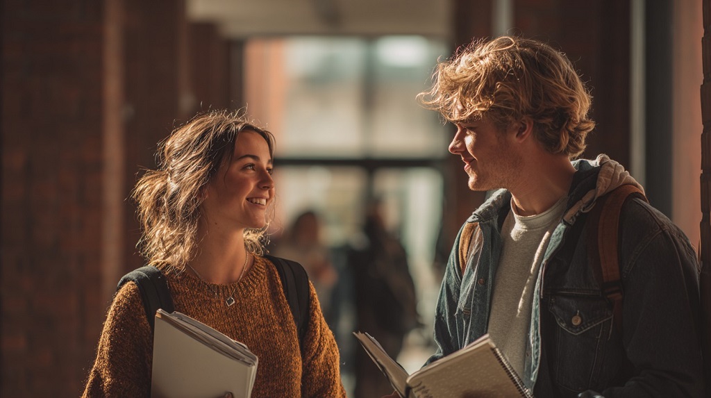 Momak prilazi devojci sa njegovog smera na fakultetu