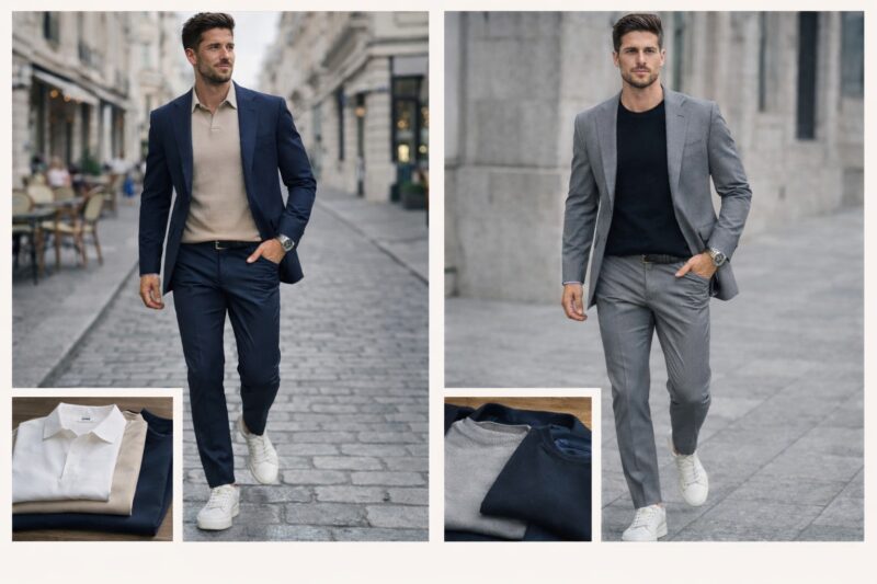 Polo majica ili tanji džemper uz odelo i patike